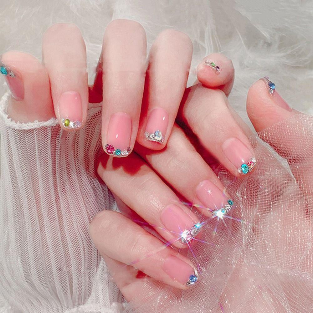 Needway   Hiasan Kuku Batu Kristal Isi 50pcs Jantung Peach Berwarna Kristal Untuk Aksesoris Kuku Manicure Mixed Nail Charms