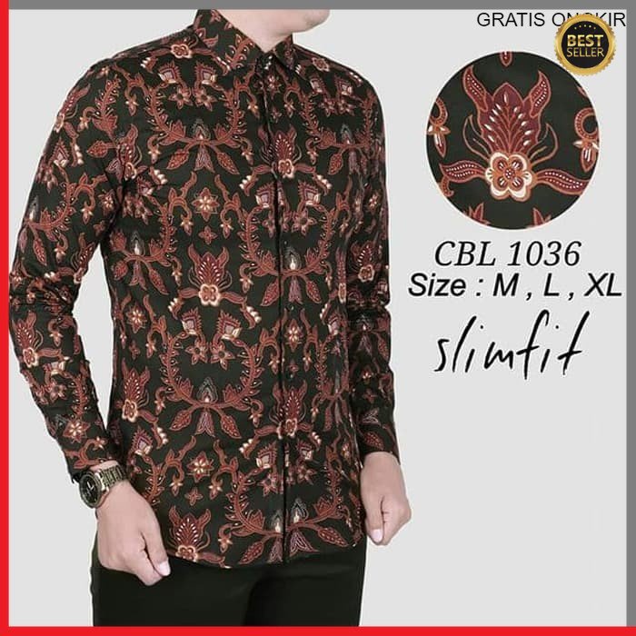 KEMEJA PRIA BATIK LENGAN PANJANG HEM BAHAN KATUN HALUS 40S CBL 1036 BAJU MODERN MEWAH SLIMFIT SLIM FIT BY JAKARTA