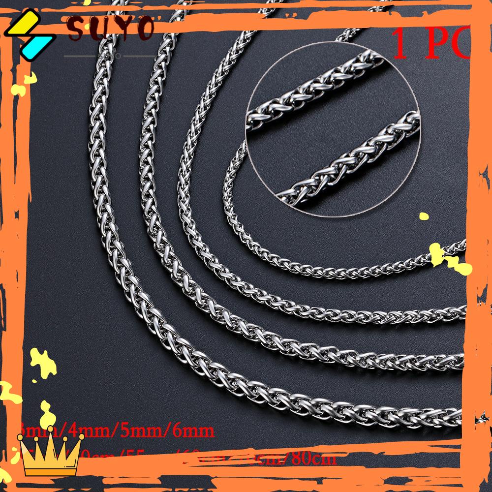 Suyo Dikepang Rantai Gandum3Per4 /5/6MM Warna Silver Keren Punk Gotik Link Berat