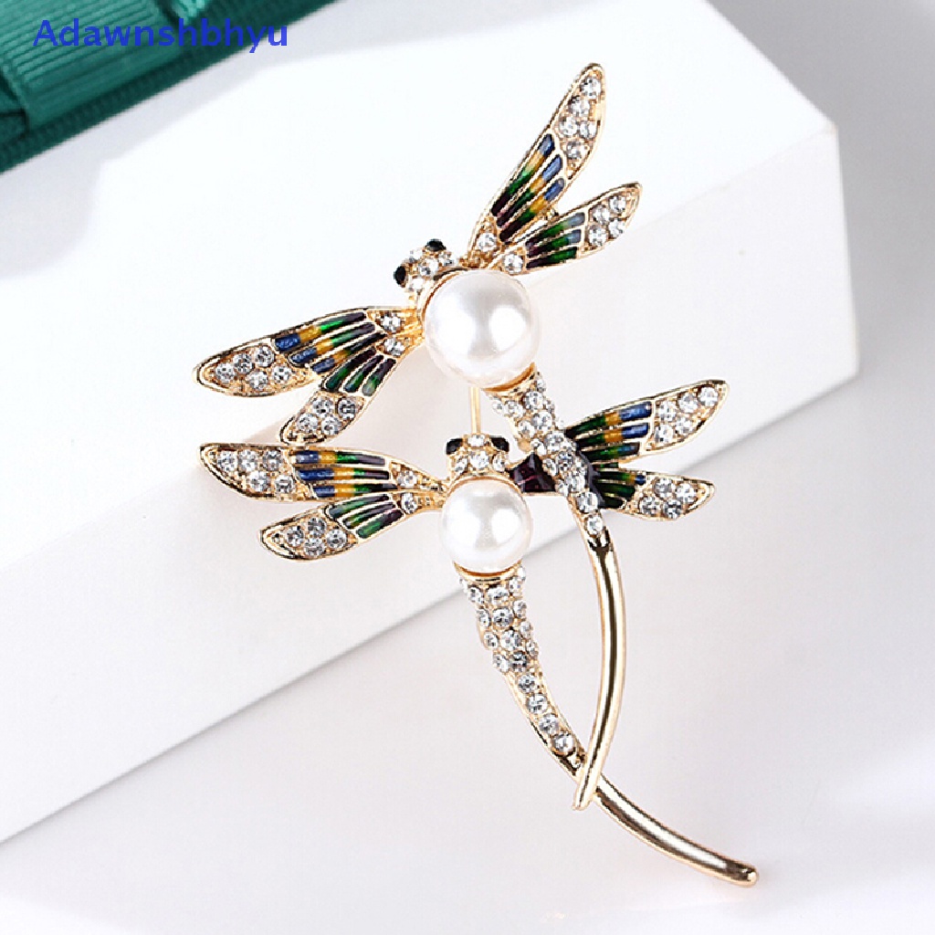 Adhyu Fashion women crystal pearl animal dragonfly enamel brooch pin custome jewelry ID