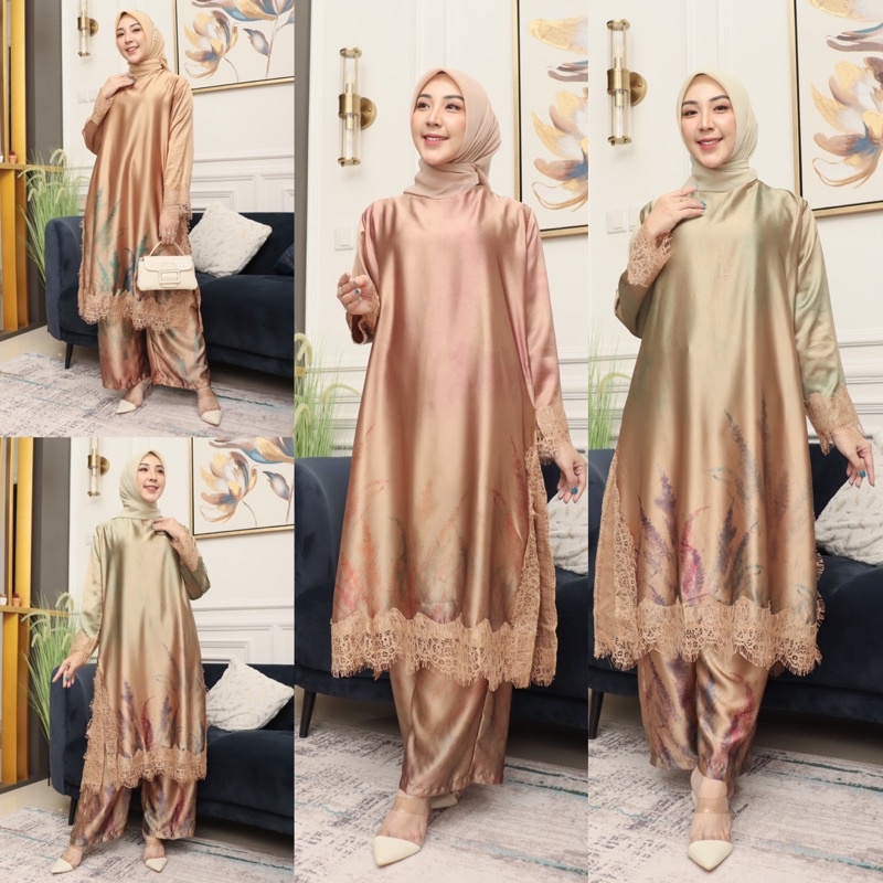 New Setelan Baju Atasan Wanita Set Celana Kulot Batik Modern Jumbo Oversize Premium Hijab Syari Keki