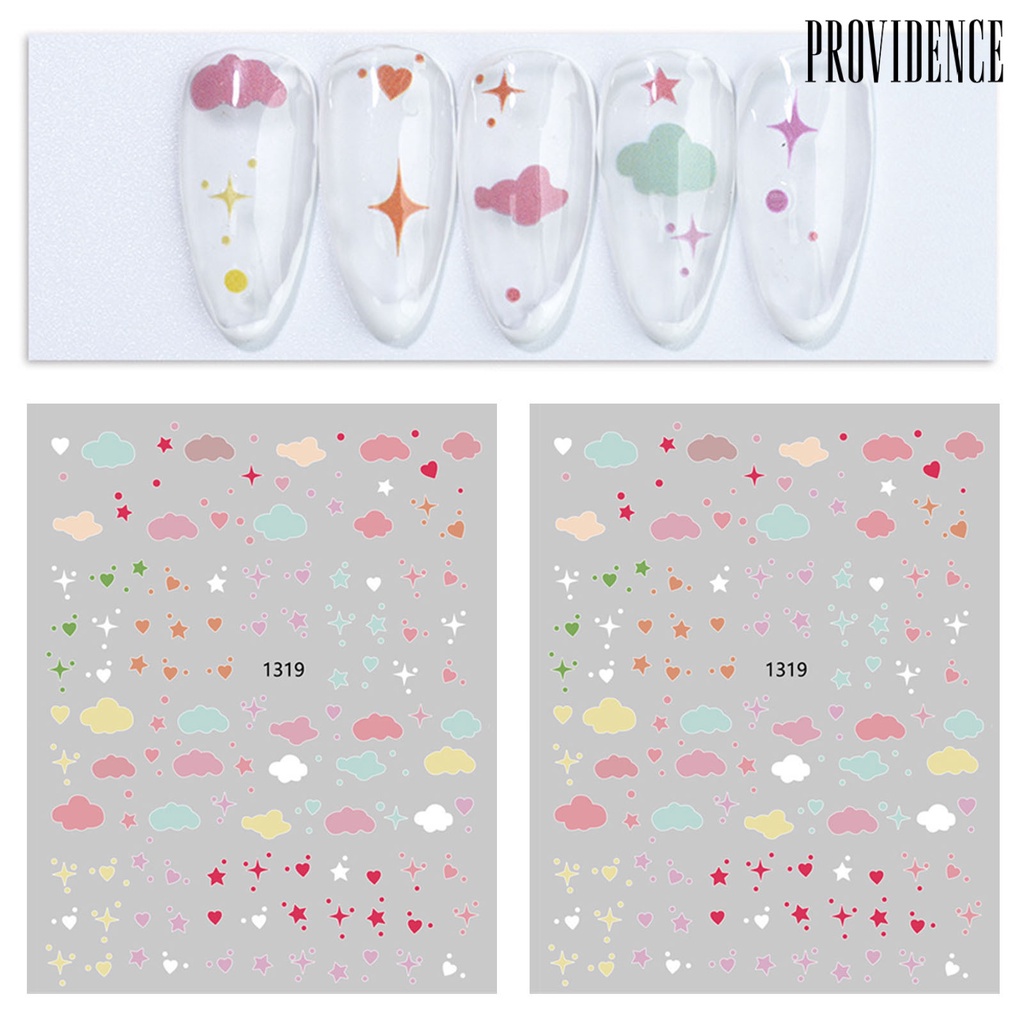 Providence 1lembar Stiker Kuku Dapat Dilepas Mudah Ditempel DIY Dekorasi Nail Art Perekat Diri Pola Bintang Awan Nail Art Decal Salon Aksesoris