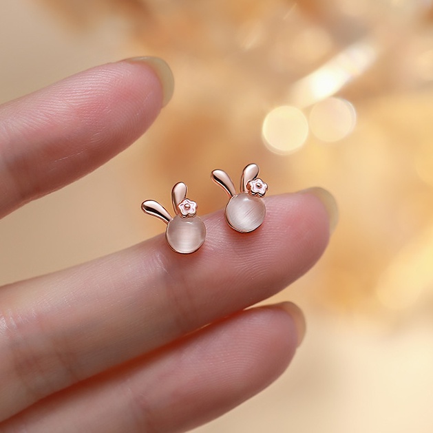 Anting Perak925 Opal Kelinci Pejantan Anting Perempuan Lucu Anting Mini Manis Anting Hadiah Ulang Tahun