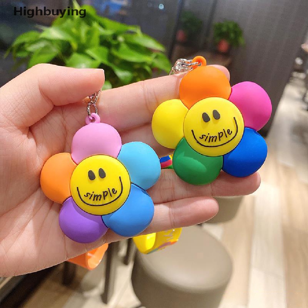 Hbid Kepribadian Kreatif Lucu Kartun Warna-Warni Smiley Bunga Liontin Gantungan Kunci Wanita Tas Mobil Accessries Glory