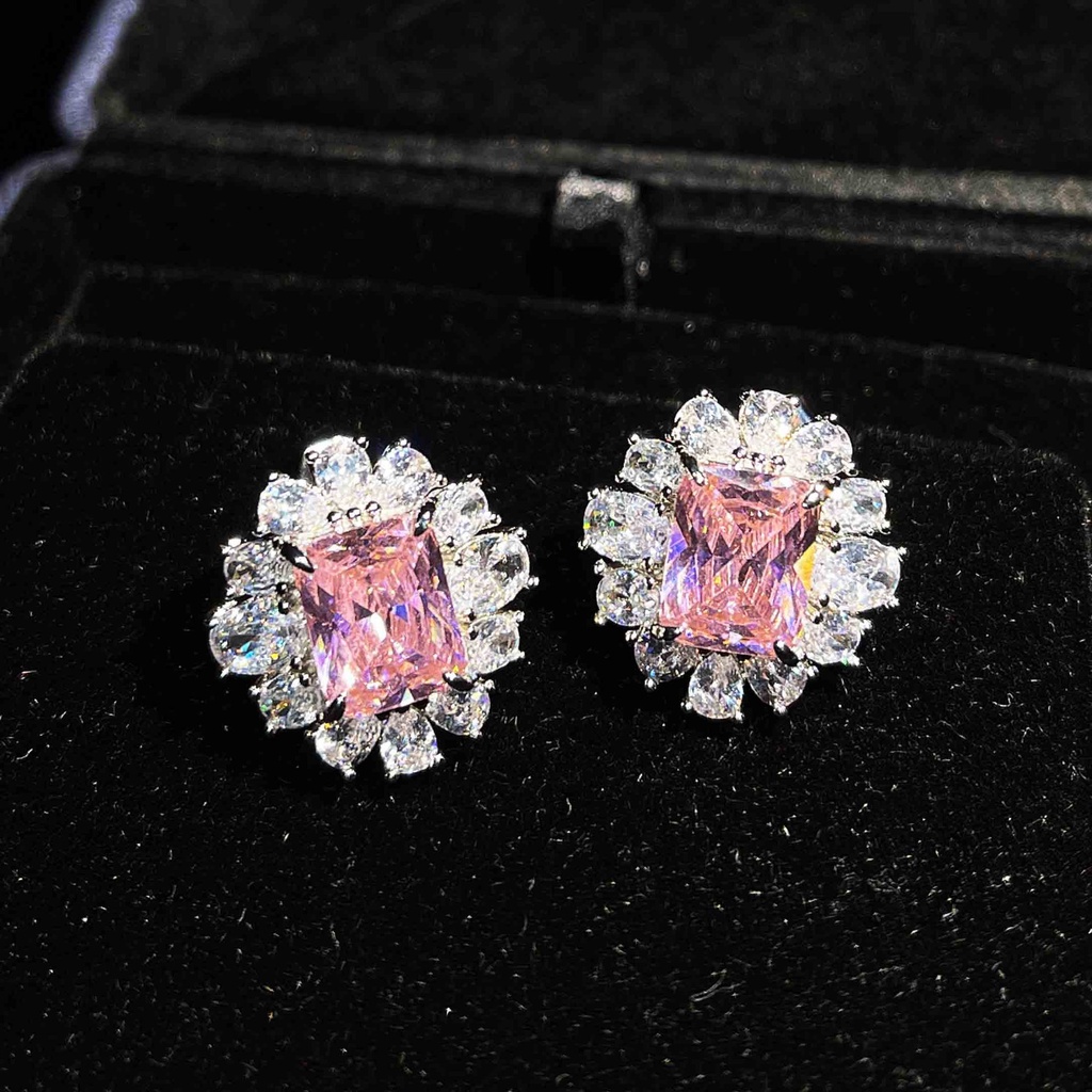 Goldkingdom Aksesoris Perhiasan Fashion Ready Stock Ringan Mewah Asche Berlian Kuning Topa Biru Argyle Pink Square Diamond Earrings Untuk Wanita