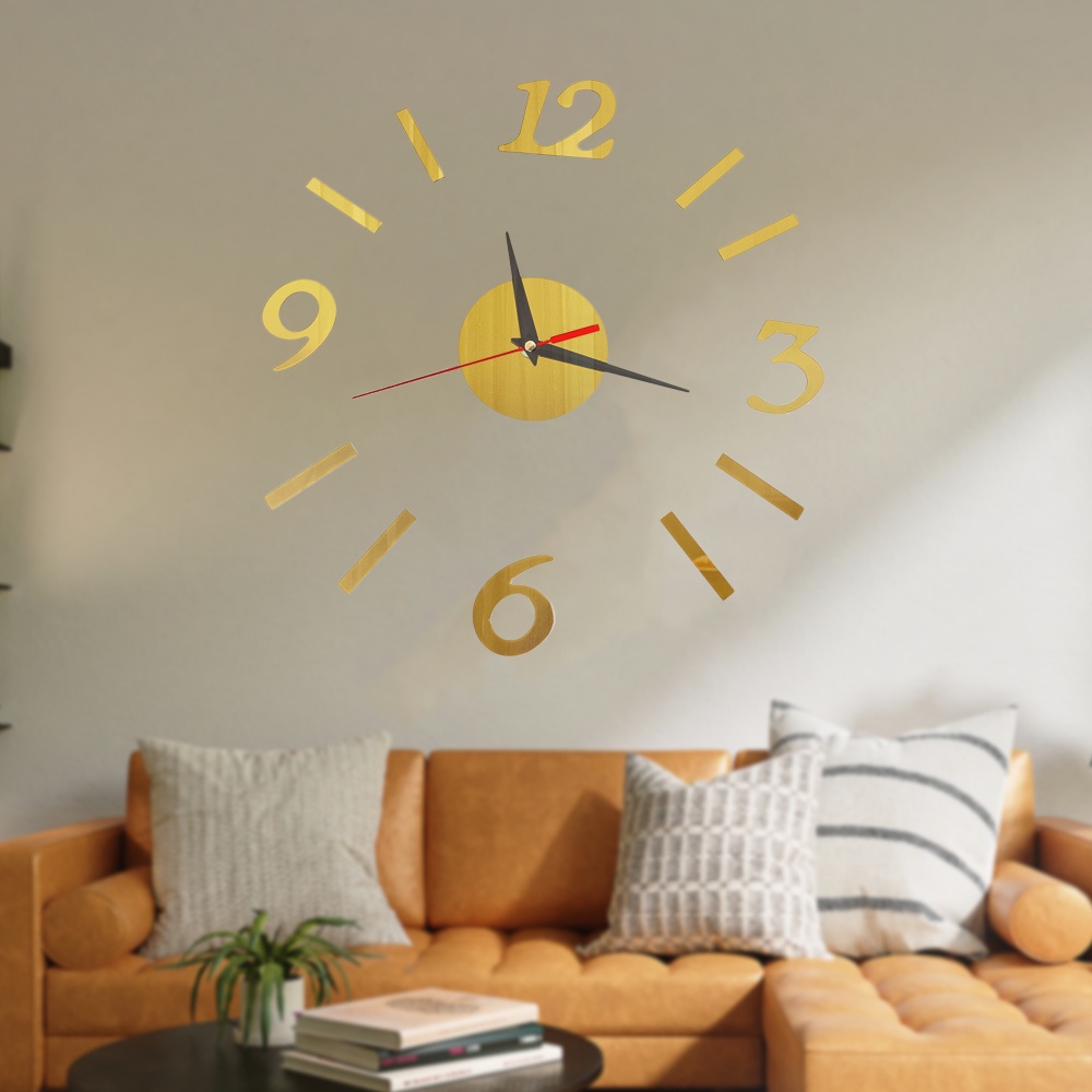 Fashion Desain Modern Jam Dinding Besar Kreatif Untuk Dekorasi Dinding Rumah Kantor Cermin Akrilik Wall Clock Stickers Mute Quartz Jarum Gantung Watch Wall Clock 3D DIY