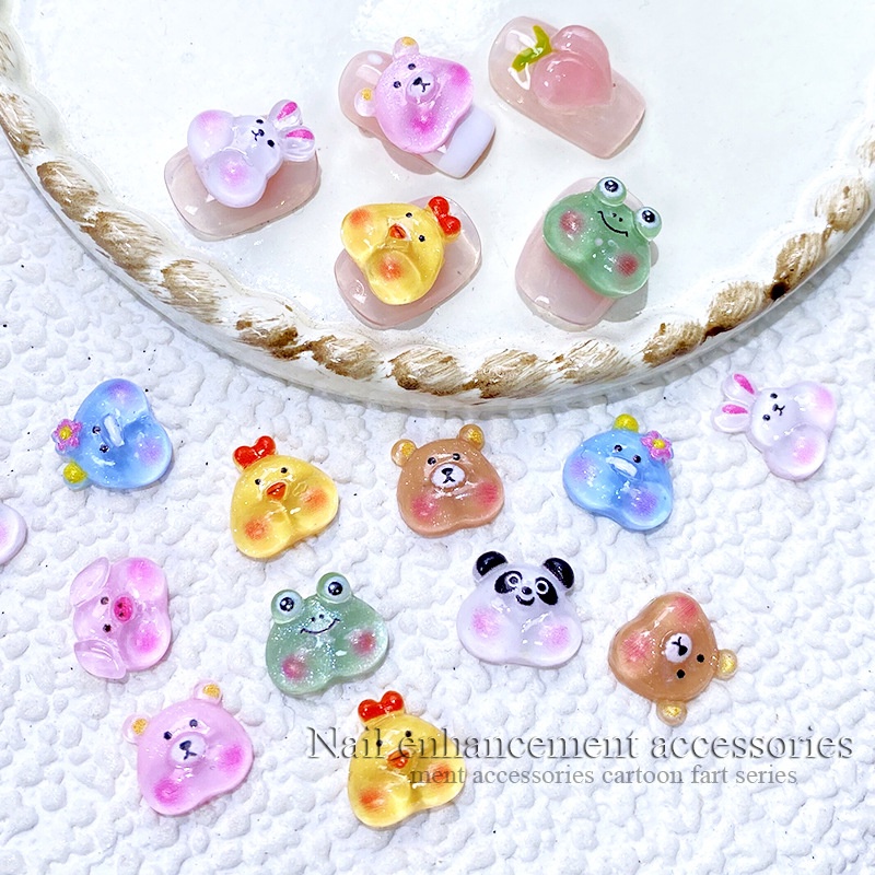 [Harga Grosir] 10 Pcs Kartun Lucu Beruang Kelinci Kodok Kuku Seni Pesona 3D Resin Datar Kembali Hewan Nail Art Hiasan Hias DIY Manicure Dekorasi Batu Kuku Makeup Aksesoris