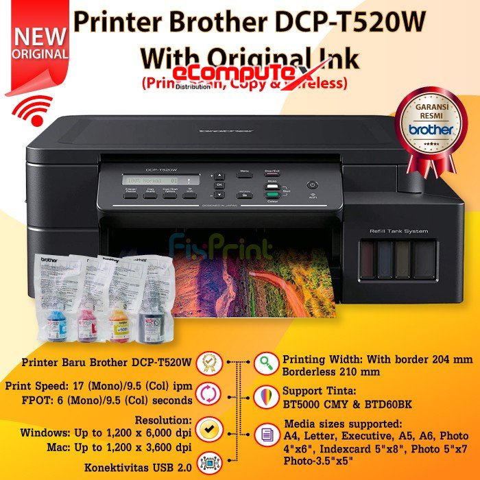 PRINTER BROTHER DCP T520W / T 520W INFUS WIFI PRINT SCAN COPY ALL IN ONE GARANSI RESMI