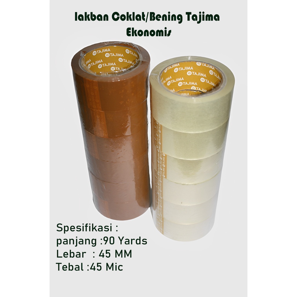 Lakban Coklat/Bening 1 slop(6 roll)2 inch 45mm x 90Yards Ekonomis Tajima Yellow Core -HRCB