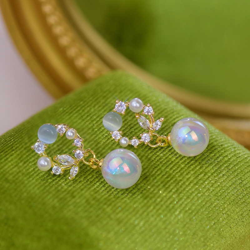 Glitter Berlian blue opal Berwarna Mutiara Anting Aksesoris Wanita Korea