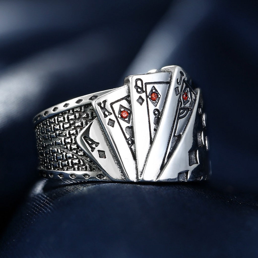 Retro Cincin Kartu Poker Untuk Wanita Pria Lurus Flush Rings Unisex Perhiasan Aksesoris Trendi