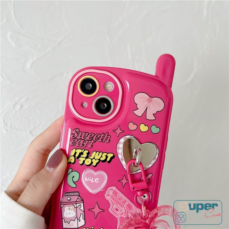 IPHONE Ikatan Simpul Lucu Kelinci Graffiti Soft TPU Case Kompatibel Untuk Iphone8 7 Plus X XR 14 13 11 12 Pro MAX XS MAX SE 2020 Personal Retro Cellular Phone Shape Cover Dengan Liontin Cinta Hati