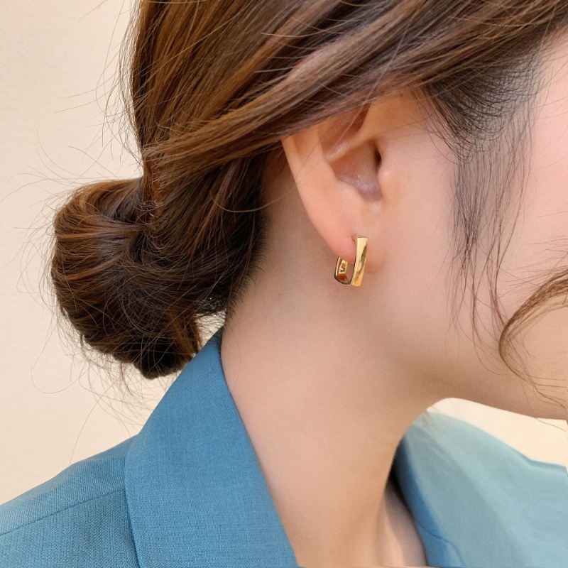 We Flower Anting Hoop Bentuk Persegi Geometris 14K Gold Gaya Vintage Korea Untuk Wanita