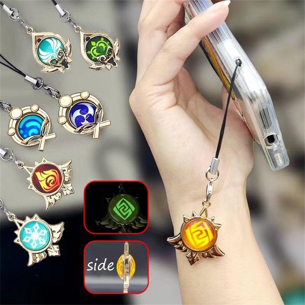 Game Anime Genshin Impact Gantungan Kunci Angin Api Sinar Air Batu Es Rumput Senjata Mini Mata Dewa Bercahaya Key Chain Phone Pendant