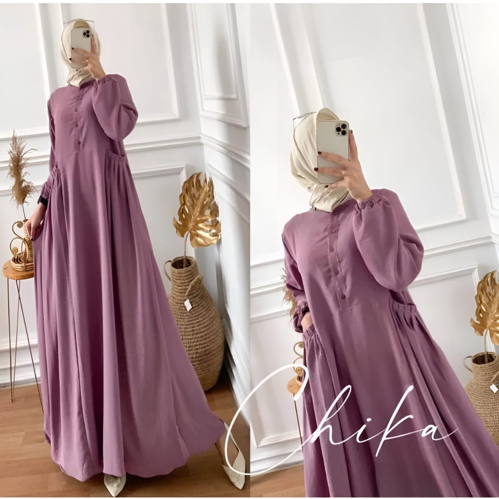 CIKA DRESS CRINGKLE AIRFLOW PREMIUM / GAMIS CRINGKEL CIKA DRESS MAXY READY BAHAN CRINGKEL AIRFLOW POLOS /Asahy Dress / Crinkle Airflow / Gamis Wanita Pesta Kondangan Lebaran Terbaru / Long Dress / Dress Maxi / Tunik Midi Terbaru