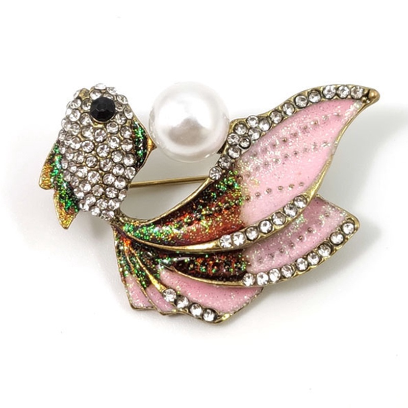 Lucu Warna Ikan Mas Bros Fashion Rhinesonte Mutiara Ikan Hewan Pin Bros Aksesoris
