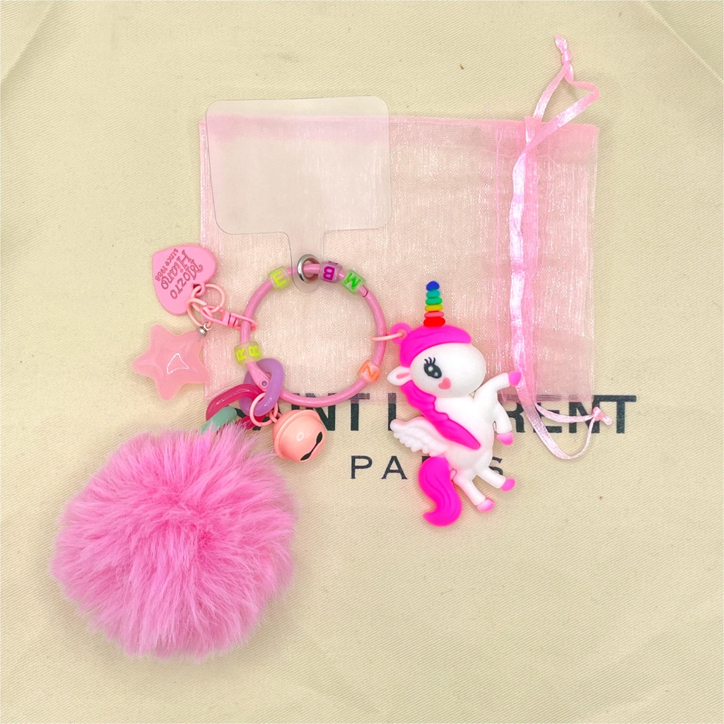 【DIY】Kartun merah jaringan Jepang boneka unicorn kunci tas rantai ponsel pendant