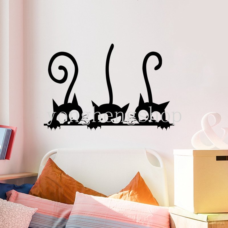 Lucu Tiga Lucu Kucing Hitam Stiker Dinding DIY Dekorasi Kamar Kepribadian Fashion Wall Decals