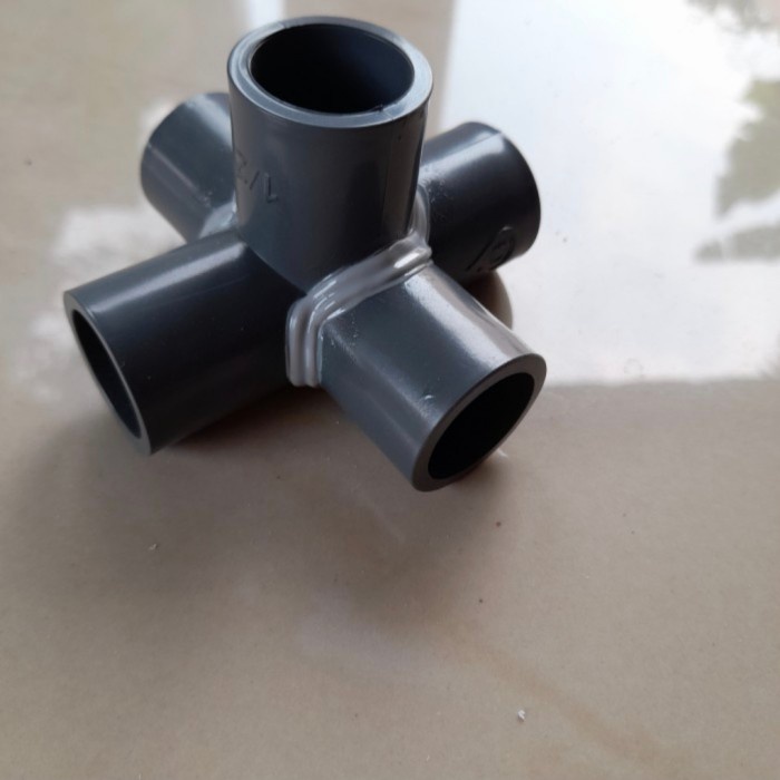 DISKON SHOPEE/ sambungan konektor fitting tee elbow pipa pvc 5 way arah 1/2 3/4" inch - 1/2" abu2 22
