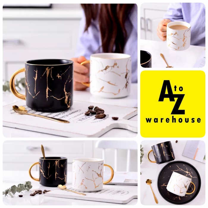 Gelas Couple Marble Crackle Nordic Mug Gelas Motif Retak Emas Marble - Putih
