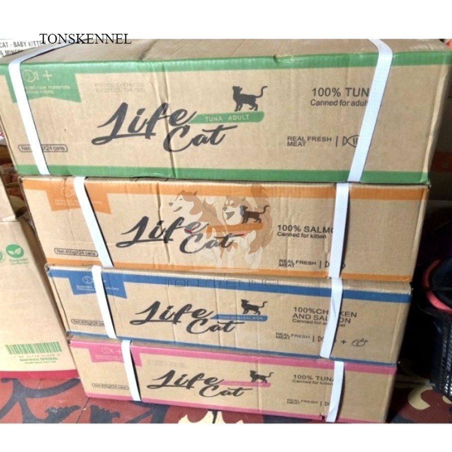 Life Cat Kaleng Kitten Adult 1 Kotak isi 24 pcs All Varian Wet Food Makanan Basah per Karton perkotak Salmon Tuna Anakan Dewasa Lifecat