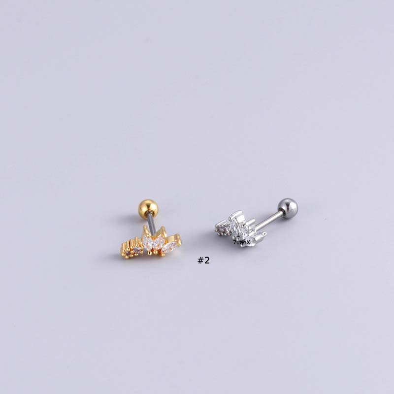 1biji Anting Tulang Rawan Stud Kepala Sekrup Ganda 20Gauge Helix Tindik Lobek Bahan Stainless Steel Dengan Zircon