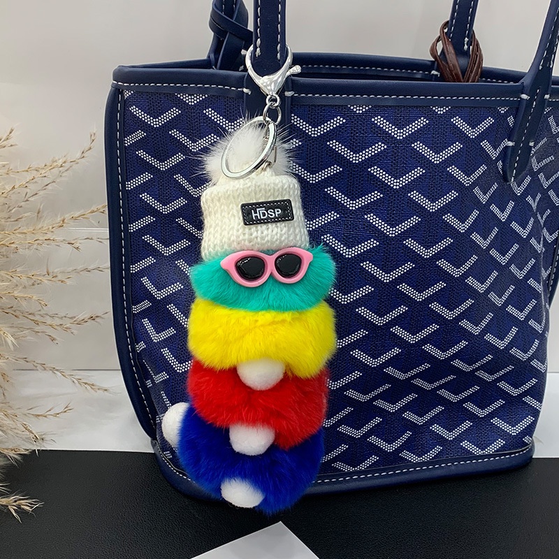 Plush Keychain Untuk Kunci Mobil Wanita Kartun Lucu Kelinci Asli Bulu Liontin Mewah Woman Phone Keychains Keyring Backpack