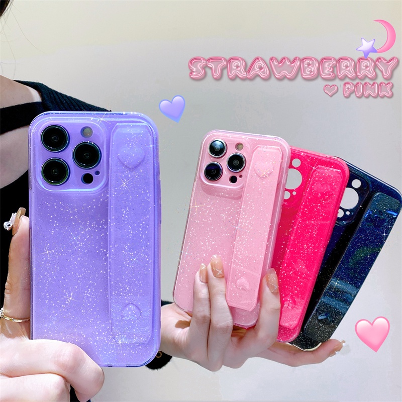 IPHONE Case Tali Pergelangan Tangan Bedak Berkilau Untuk Iphone14 13 12 11 Pro X Xs Max7 8 14 Plus Casing Soft Silikon Cair XR