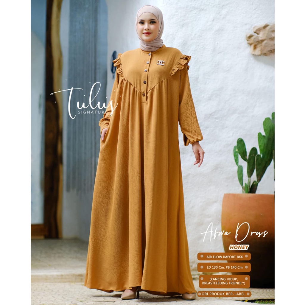 Ready Stock ✅ Dress Lebaran Tulus Signature Afwa Dress Jumbo Maxi Gamis Crinkle Premium Motif Polos 