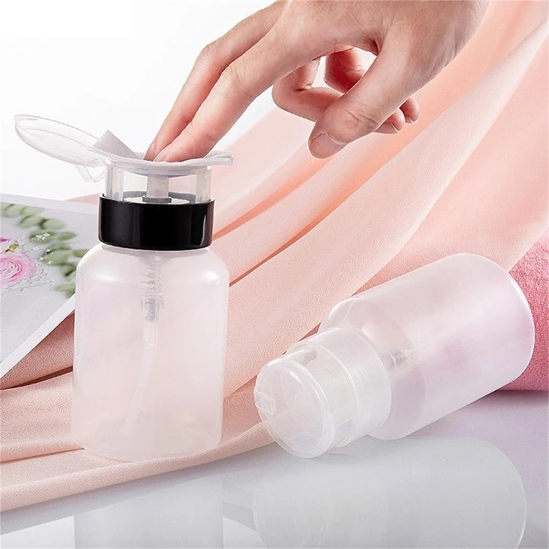 60ml Botol Kosong Nail Art Polish Remover Press/Dispenser Isi Ulang Plastik Cair Portable/Botol Tekanan Penyimpanan Manicure Cleaner