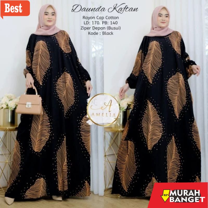 Tren baju lebaran wanita 2023- Kaftan Wanita - Daunda Kaftan Size Jumbo XXXXL Motif Daun Lengan Panj