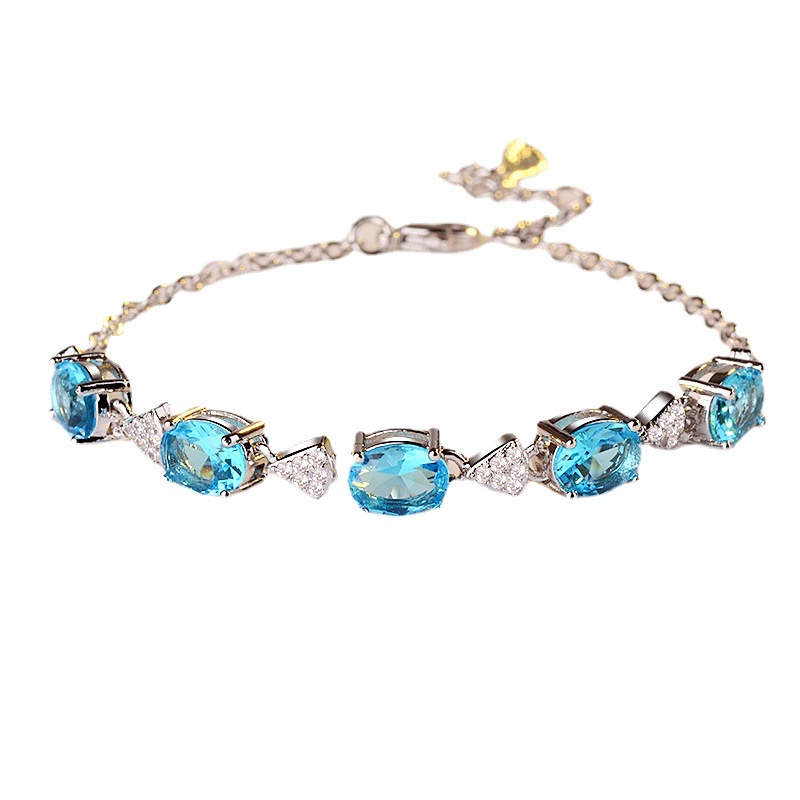 Goldkingdom Aksesoris Perhiasan Fashion Ready Stock Desain Kreatif Swiss Blue Topaz Gelang Perak Disepuh Silver Lapis Emas Asli Kadar 375 Putih 18 K Rose Gold Jewelry.