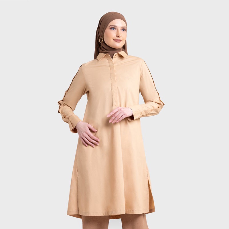 Hanna Tunik Bluemea Lengan Panjang Long Fit Katun Sleeve Button Basic Shirt Muslimah Hijab Baju Leba