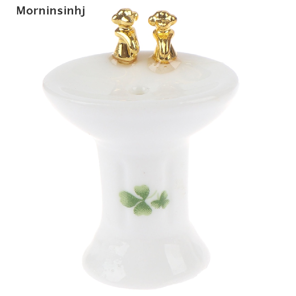 Mornin 3Pcs 1: 24rumah Boneka Miniatur Kamar Mandi Set Porselen Bathtub Toilet Wastafel Rumput id