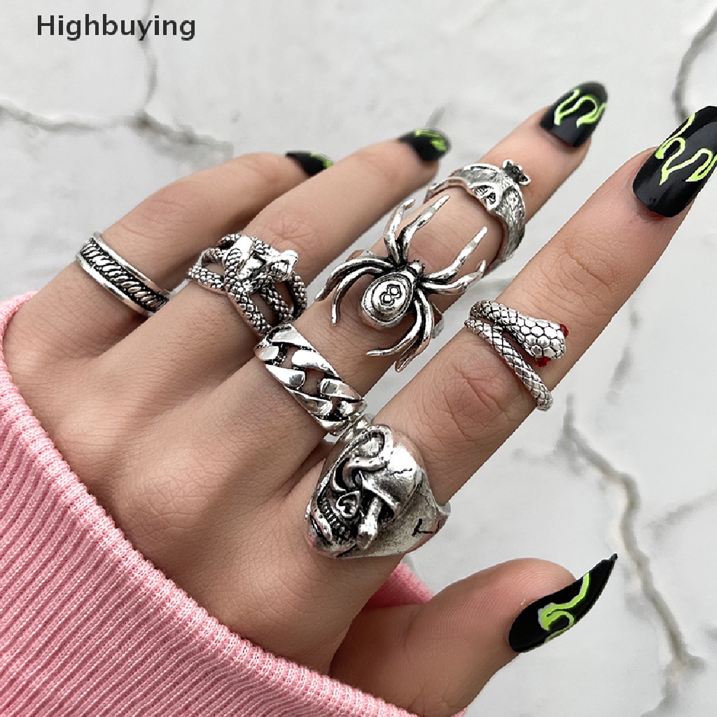 Hbid 7Pcs/set Cincin Ular Punk Untuk Wanita Gothic Spider Pria Fashion Perhiasan Hadiah Aksesoris Glory