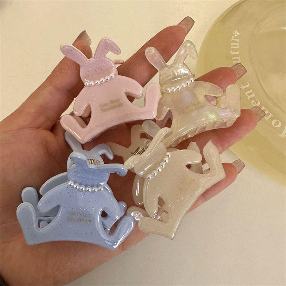 NICKOLAS1 Kelinci Rambut Cakar Kepribadian Manis Ponytail Holder Mutiara Untuk Gadis Asam Asetat Hiasan Kepala Hiasan Kepala Untuk Wanita Women Hair Clip
