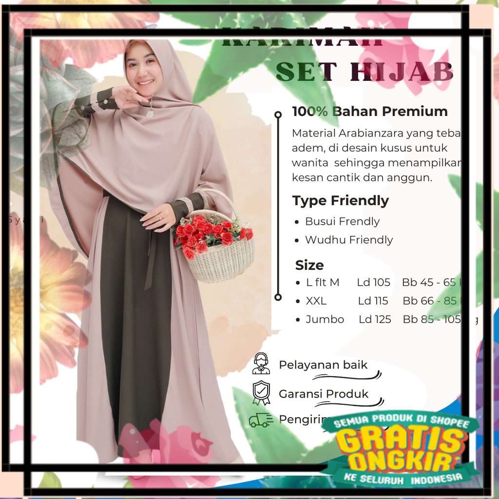 Promo Karimah gamis Jumbo model terbaru2022 Dress Musim viral Diskon 50% simpel elegan gamis hitam m