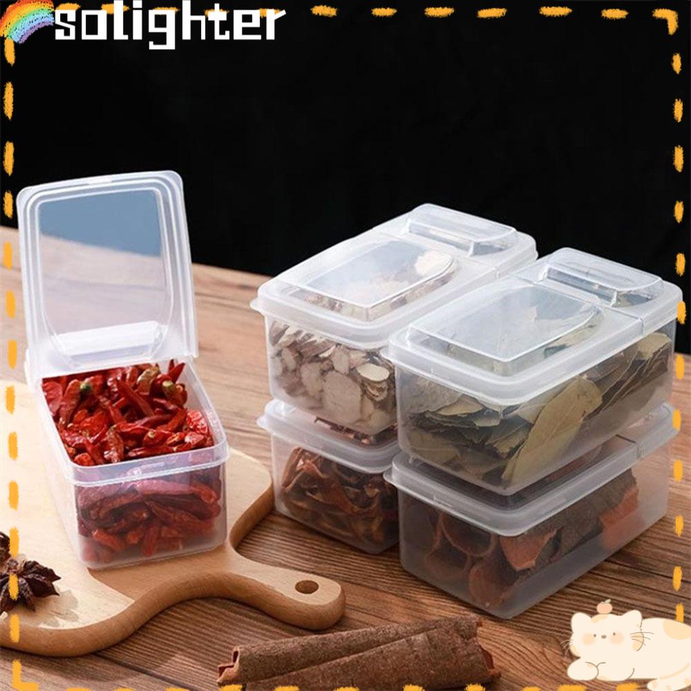 Solighter Sealed Storage Box Wadah Bumbu Seasoning Box Dengan Penutup Transparan Alat Penyimpanan Dapur