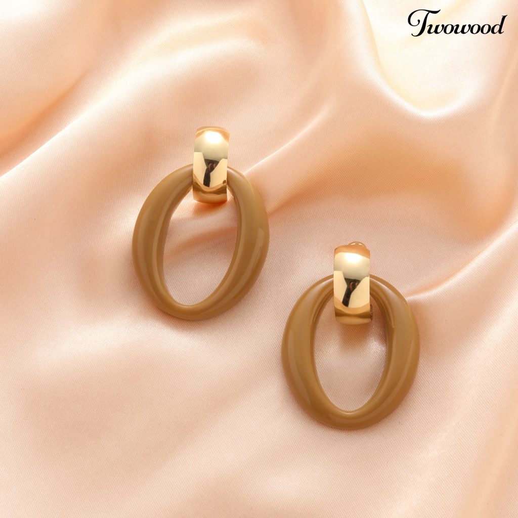 Twowood 1pasang Anting Hoop Retro Berbentuk O Minimalis Hypoallergenic Keren Geometris Akrilik Lingkaran Anting Perhiasan Fashion