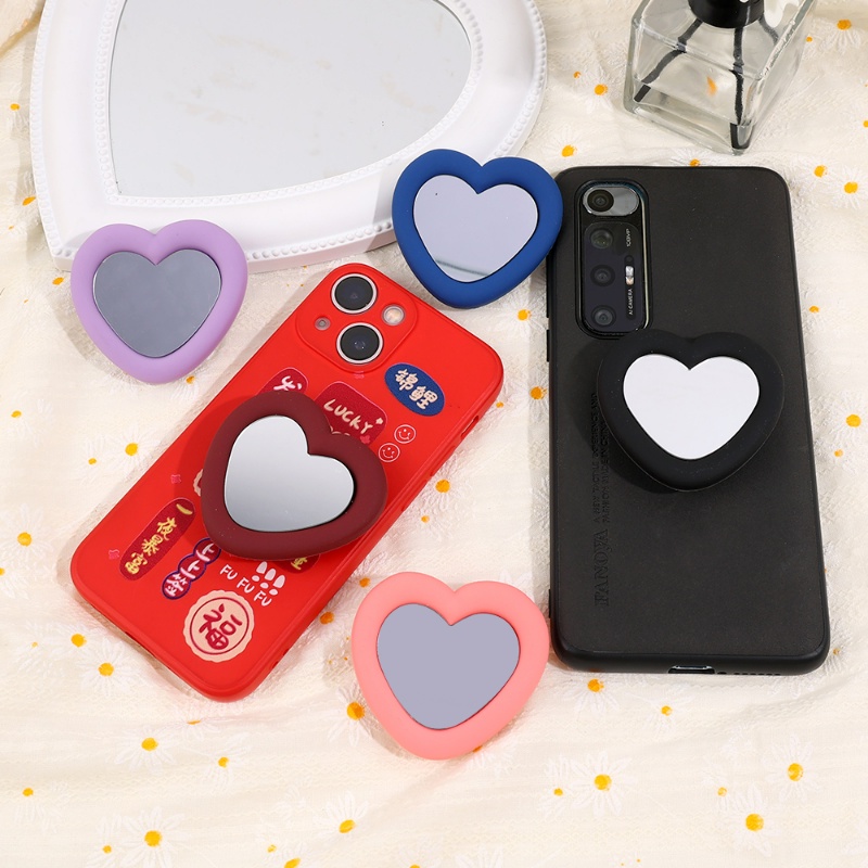 Bracket Cermin Bentuk Hati Lucu Gaya Korea Untuk Holder Handphone/ABS Akrilik Handphone Dukungan Aksesoris Makeup