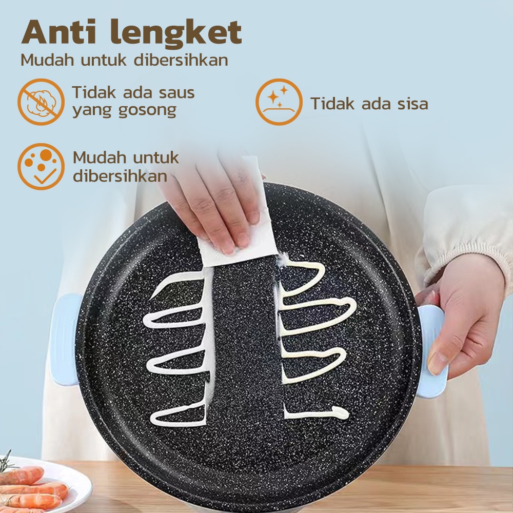 KADONIO Grill Pan Panggangan BBQ Panci Listrik Anti Lengket Kekuatan Api Ganda Bagian Bawah Pembuangan Panas KL-BQ01