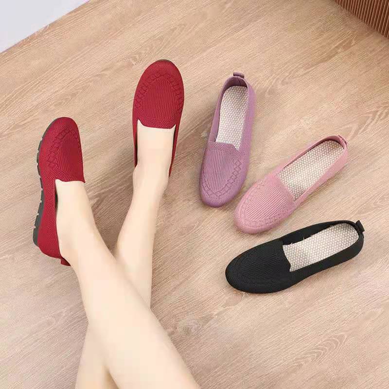 SHOEGALLERY &quot;FREE BOX&quot; LV0248 Sepatu Flatshoes Wanita Import Flatshoes Wanita Sepatu Sport Wanita Tanpa Tali Sepatu Rajut Hitam Wanita Sepatu Flyknit Wanita Import Fashion