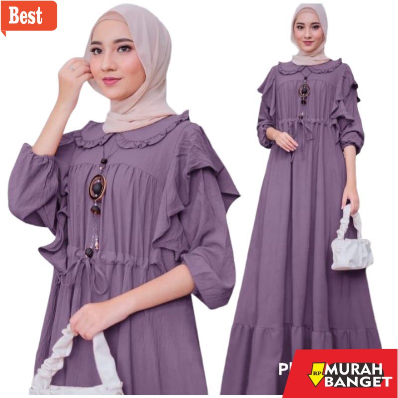 Tren baju lebaran wanita 2023- Gamis Jumbo Polos 2022 aurel maxi Up Ld 140 Bahan krinkle Halus up ld