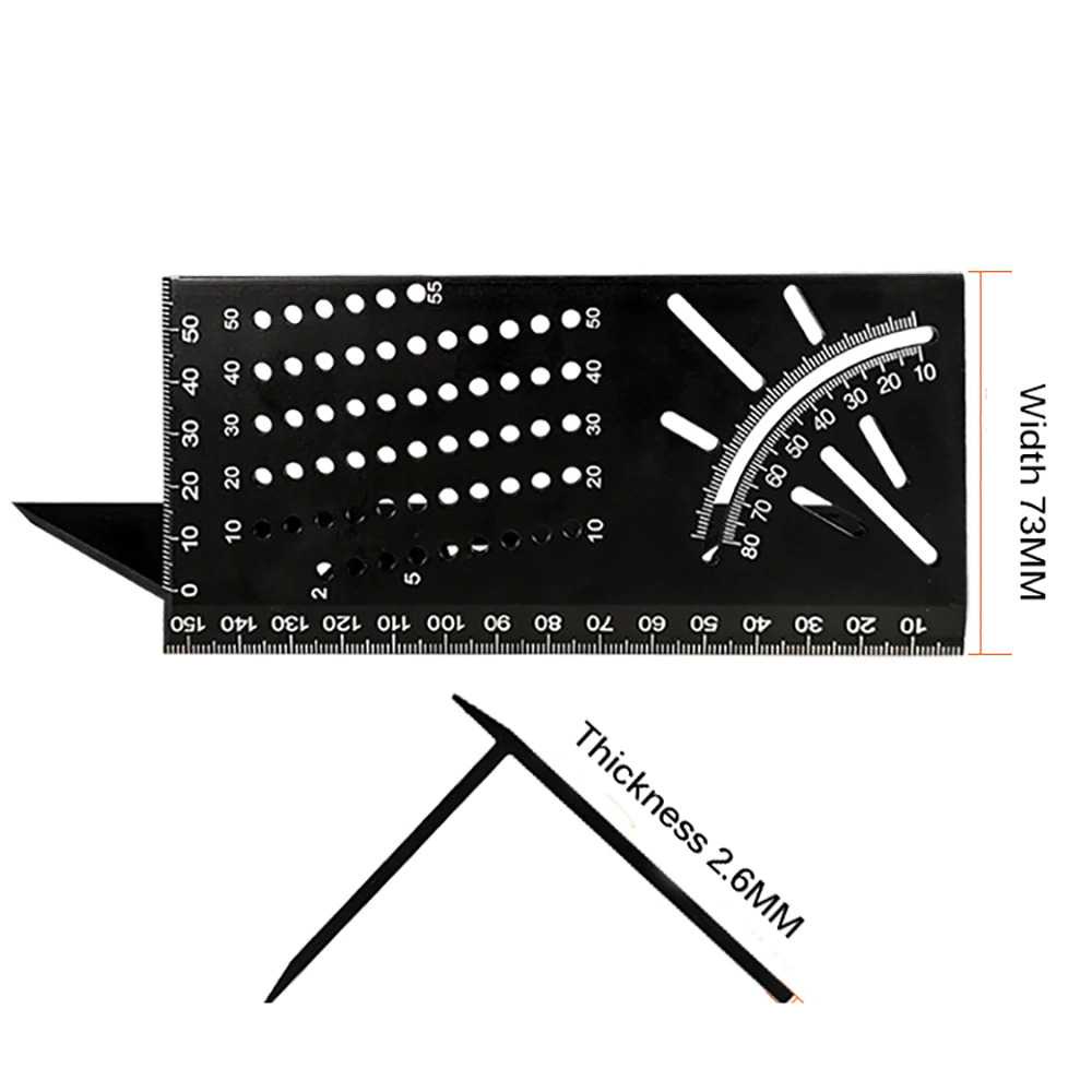 (BISA COD) FTIHSHP ABEDOE Penggaris Angle Ruler Mark Line 3D Measuring Tool Aluminium - M142