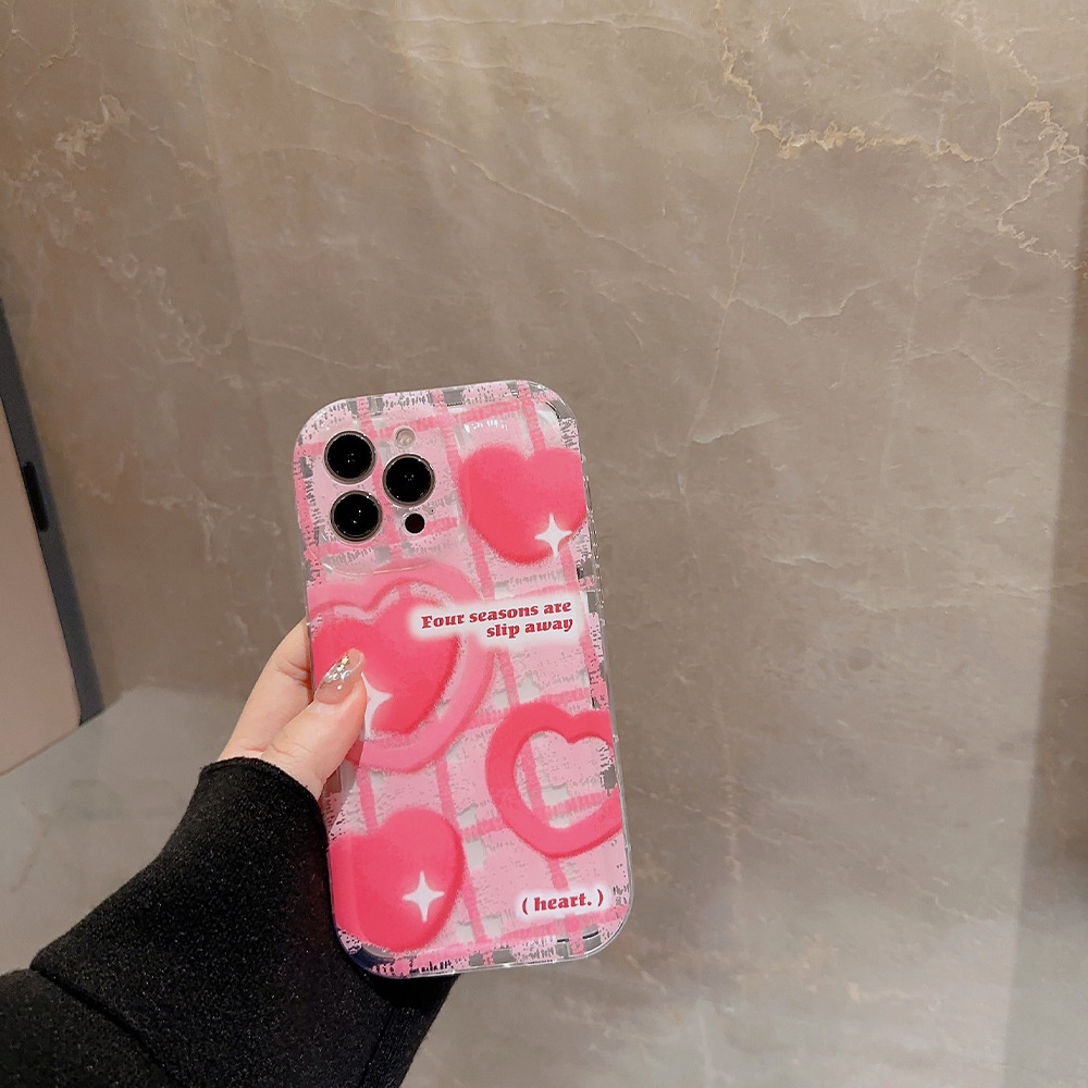 IPHONE Cover Casing Ponsel Transparan Motif Kotak Hati Love Pink Untuk Iphone11 12 13 14 PLUS PRO MAX SE 2020