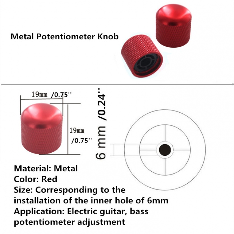 1biji 6mm Tutup Potensiometer Logam Merah Untuk Gitar Elektrik Bass Topi Knob Volume Logam Kelas Tinggi