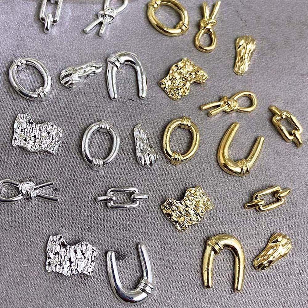 AUGUSTINA Agustina Dekorasi Kuku Logam Wanita Jepang Nail Art Berbentuk Tidak Teratur Emas Perak Manicure Aksesoris 3D Nail Drills