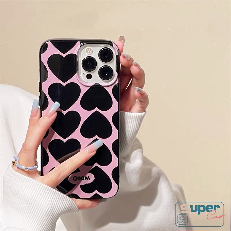 IPHONE Casing Kompatibel Untuk Iphone7 8 Plus 11 12 13 14 Pro Max XR X XS Max SE 2020 Kepribadian Lucu Graffiti Cinta Hati Keren Hitam Glossy Shockproof Lembut TPU Tahan Kotoran Ponsel Cover