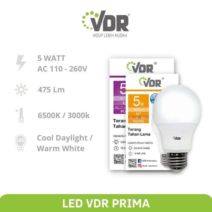 VDR Prima Lampu LED 5W Bohlam 5 Watt