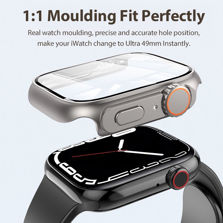 Retrofitting Ultra PC Hard Case Untuk i A * ple Watch 45mm 44mm PC Hard Case Dengan Pelindung Layar Tempered Glass Desain Unik Cover PC Untuk iWatch 40mm 41mm Seri8 /7 /6 /5 /4/SE